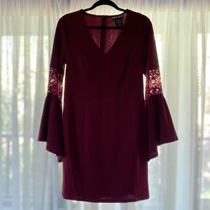 Paper Doll Bell Sleeve Dress cocktail dress burgundy lace knee high